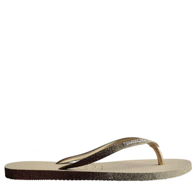 Womens Sand Grey Slim Sparkle Flip Flops