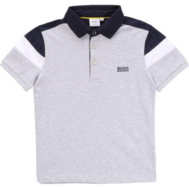 Boys Grey Marl Arm Panel Detail S/s Polo Shirt