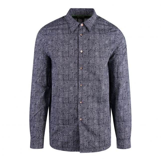 Mens Very Dark Navy Scribble Print Reg Fit L/s Shirt