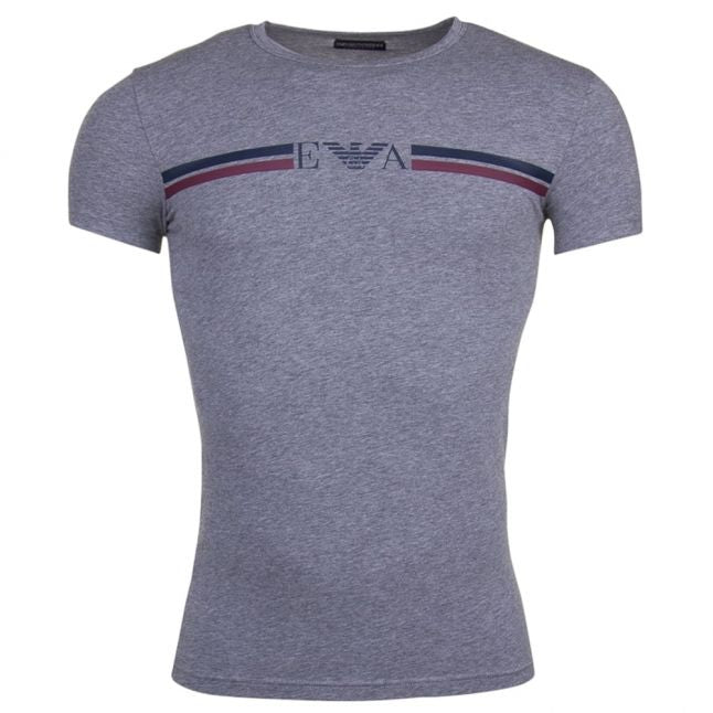 Mens Grey Melange Logo Stripe S/s T Shirt