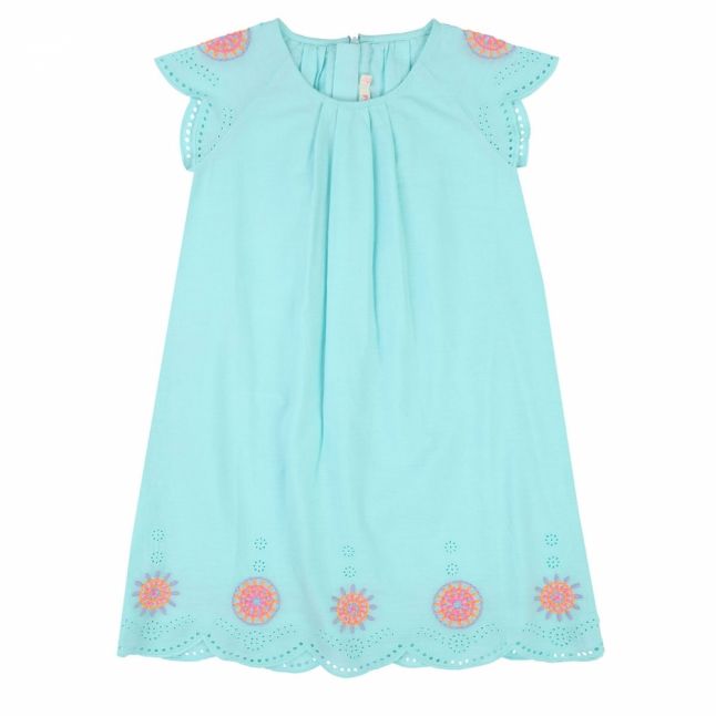 Girls Turquoise Cotton Eyelet Dress