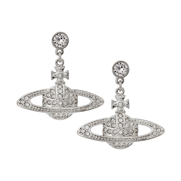 Womens Platinum/Crystal Mini Bas Relief Drop Earrings