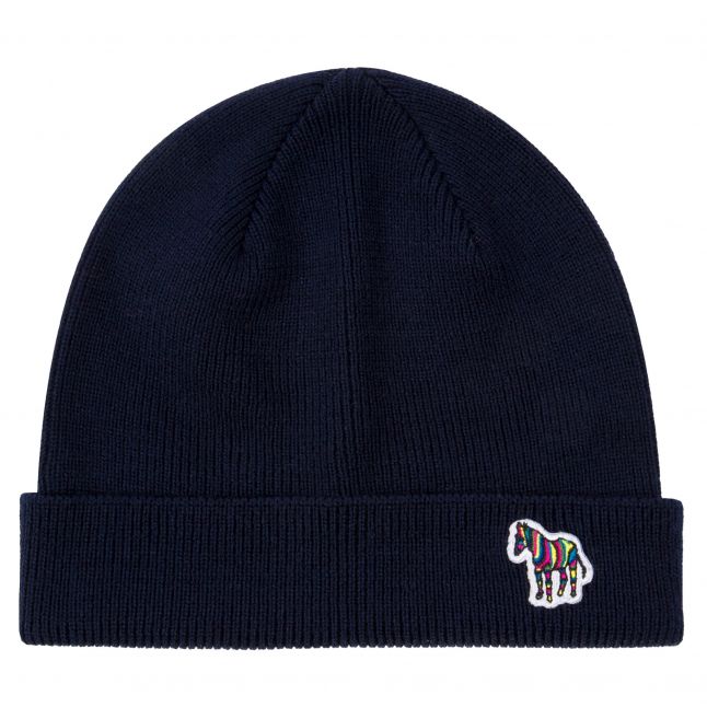 Mens Navy Zebra Beanie Hat