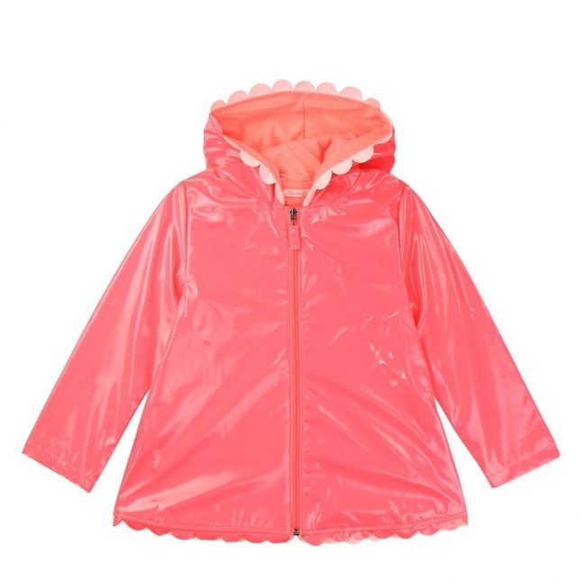 Girls Pink Fluoro Scalloped Edge Rain Coat