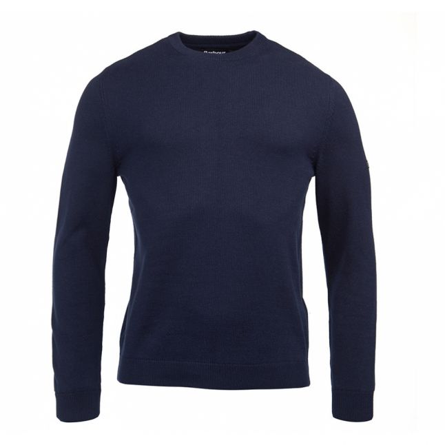 Mens Navy Baffle Patch Crew Neck Knitted Jumper