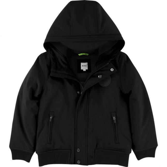 Boys Black Soft Shell Hooded Coat