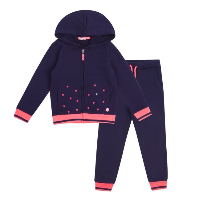 Girls Navy Mini Heart Hooded Tracksuit