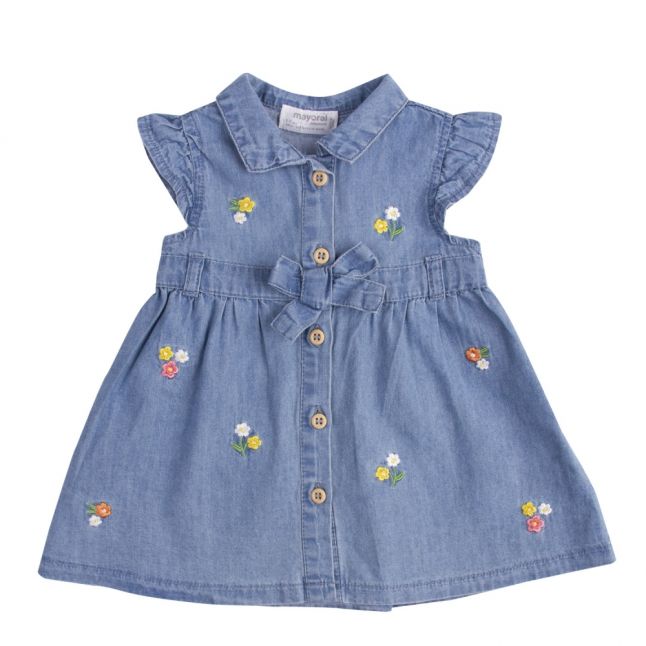 Baby Light Blue Denim Floral Dress