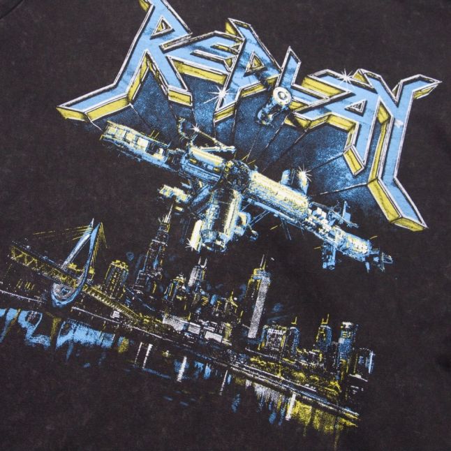 Mens Washed Black City Graphic S/s T Shirt