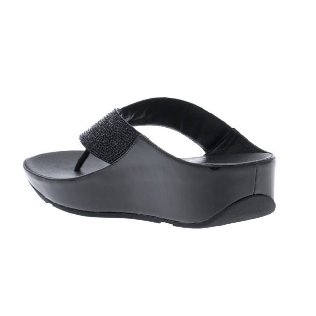 FitFlop Womens Black Crystall Toe-Thong Sandals