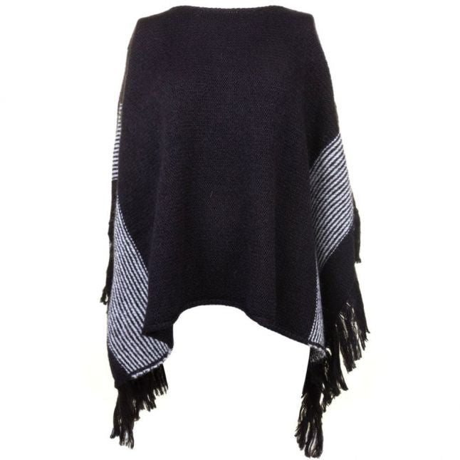 Womens Black Fringed Poncho