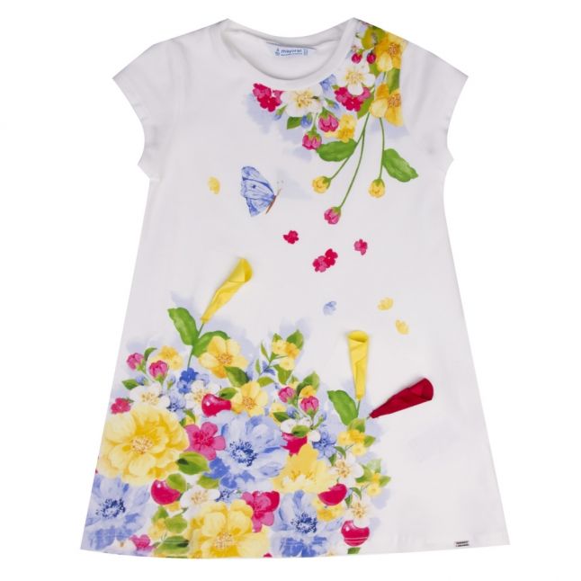 Girls White/Yellow Flower Printed Dress