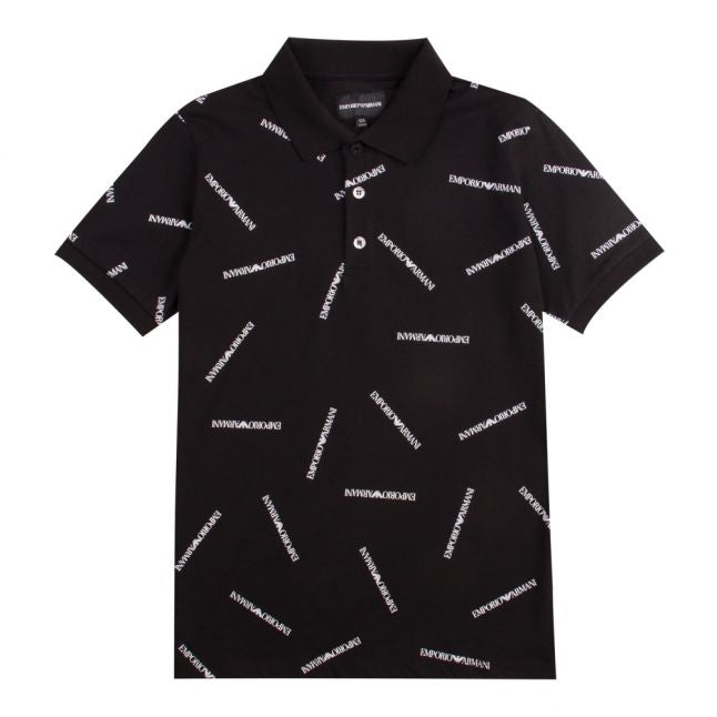 Boys Black Logo Print S/s Polo Shirt