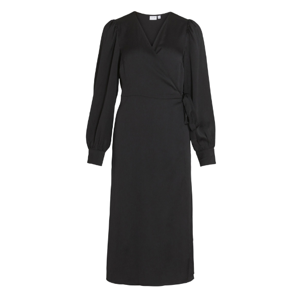 Womens Black Viomi Satin Wrap Midi Dress