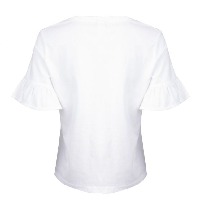 Womens White Floral Ruffle T Shirt