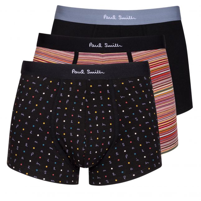 Mens Black Stripe Letters 3PK Trunks