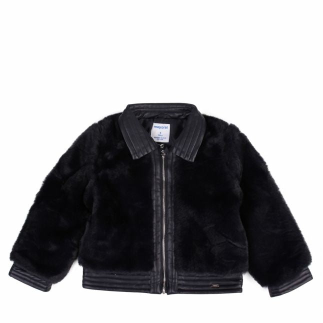 Girls Navy Faux Fur Short Jacket