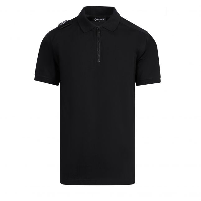 Mens Black Jersey Zip Neck S/s Polo