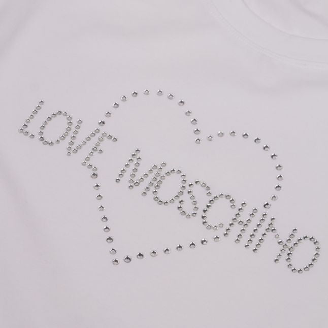 Womens Optical White Jewel Heart Slim Fit S/s T Shirt