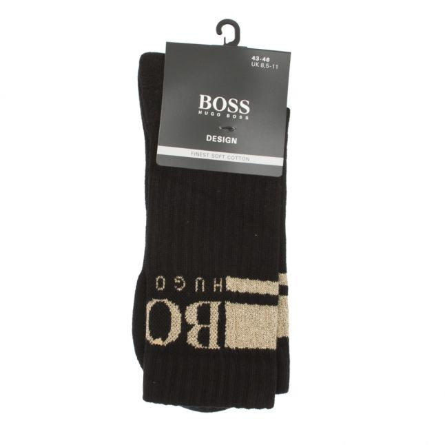 Mens Black/Gold Rib Logo Sports Socks