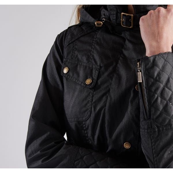 Womens Black Hairpin Hooded Waxed Jacket