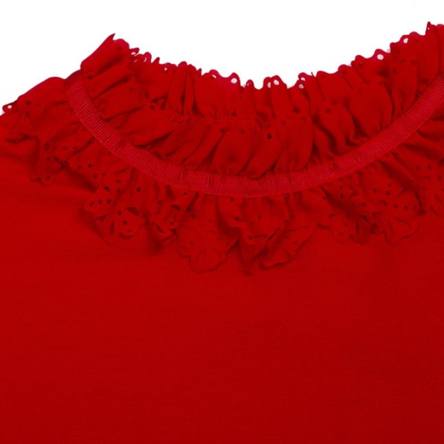 Womens Red Orwla Lace Panel S/s Top