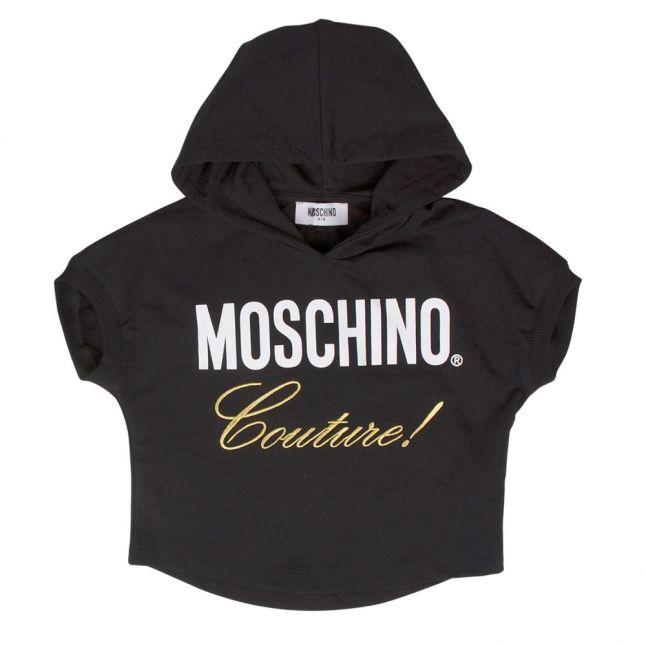 Girls Black Couture Logo Hooded Sweat Top