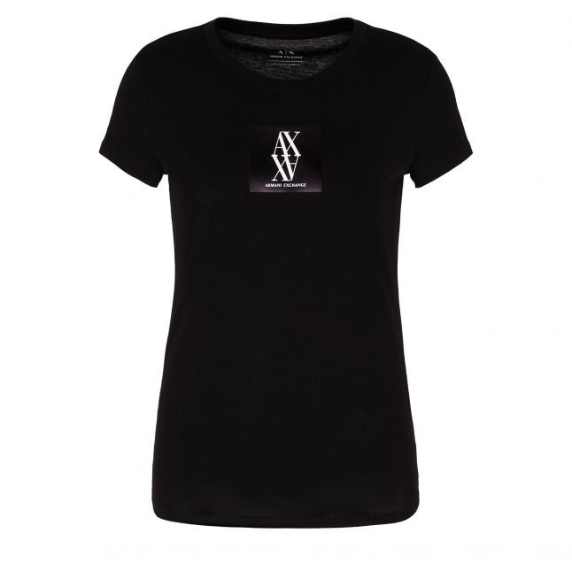 Womens Black Satin Patch S/s T Shirt