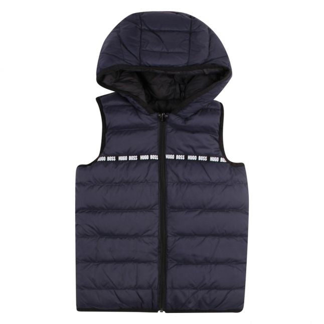 Boys Navy Branded Tape Hooded Gilet