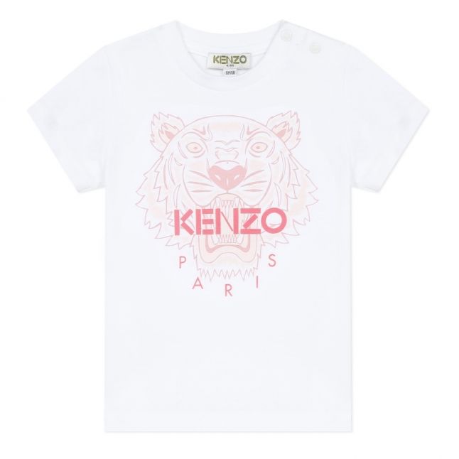 Girls White/Pink Neon Iconic Tiger S/s T Shirt