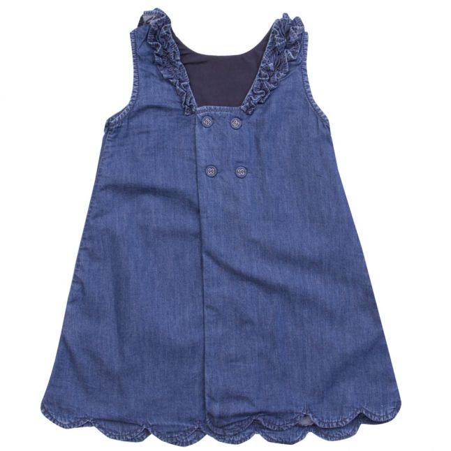 Girls Blue Embroidered Denim Dress