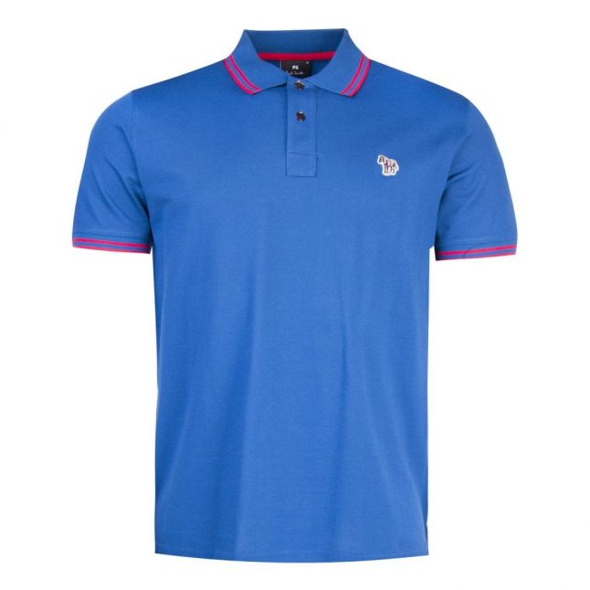 Mens Blue Tipped Regular Fit S/s Polo Shirt