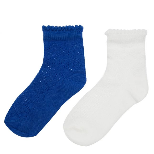 Girls Blue/White Basic 2 Pack Socks