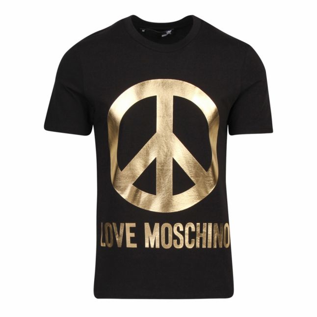 Mens Black/Gold Peace Logo Slim Fit S/s T Shirt