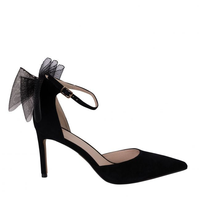 Womens	Black Jazlyne Bow Suede Heels