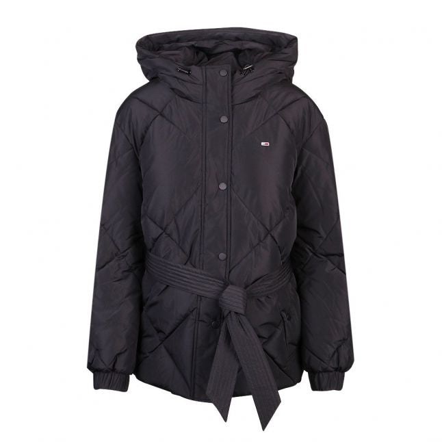 Womens Black Diamond Belted Padded Jacket