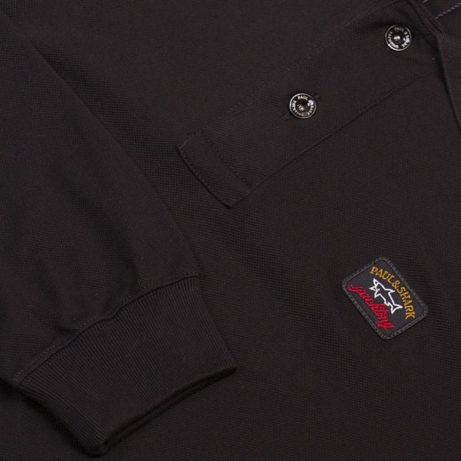 Mens Black Shark Fit L/s Polo Shirt