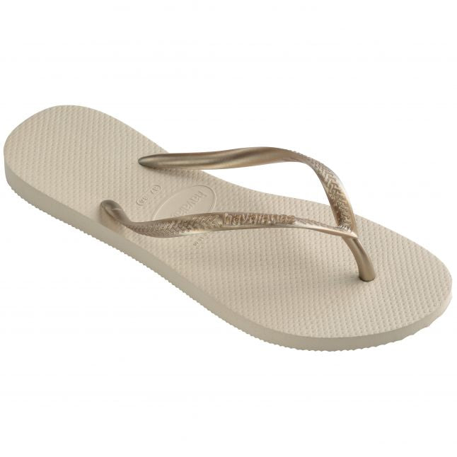 Womens Beige Slim Flip Flops