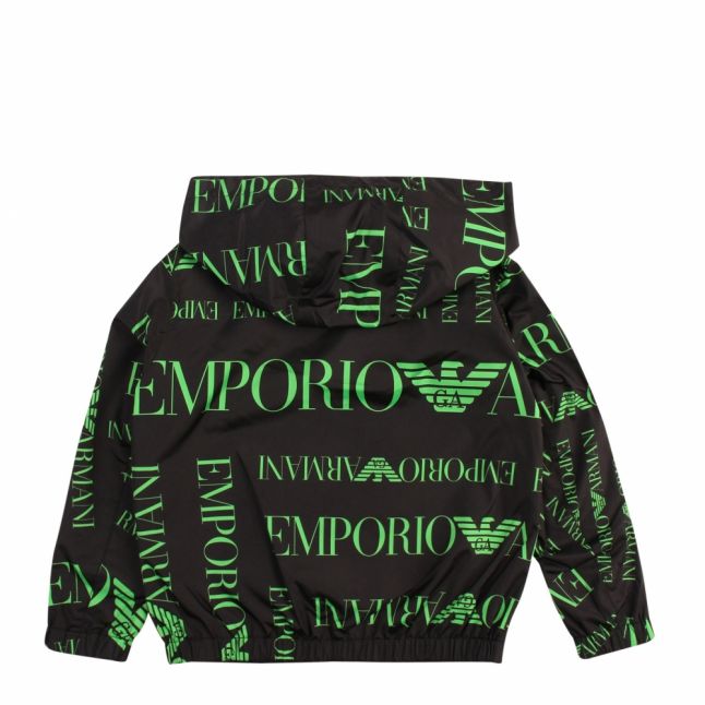 Boys Black/Green Large Logo Reversible Hooded Jacket