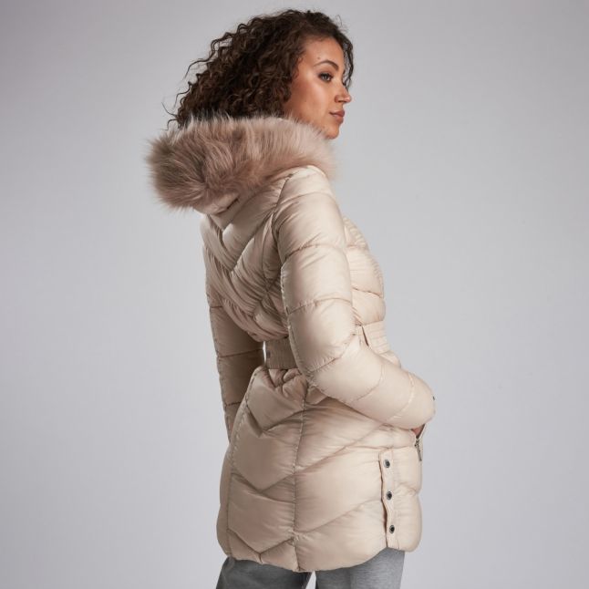 Barbour International Womens Oyster Highpoint Hooded Quilted Coat