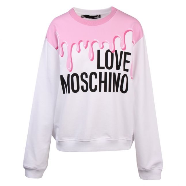 Womens White/Pink Drip Logo Sweat Top