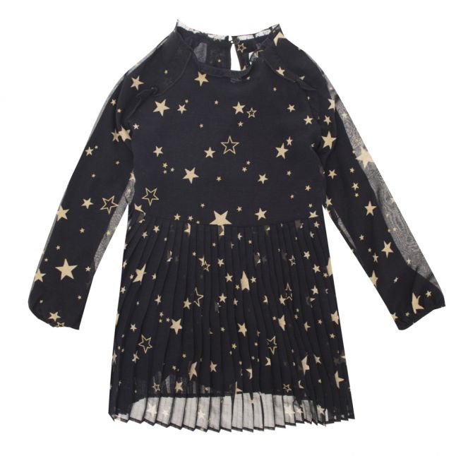 Girls Navy Stars Pleated Dress