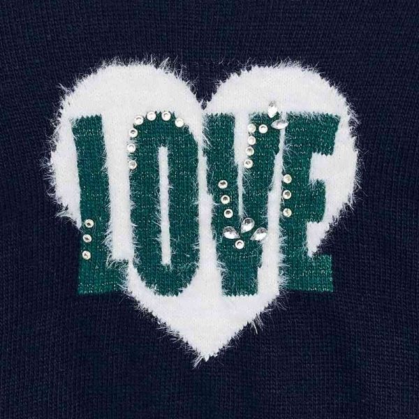 Girls Navy Knitted Love Jumper