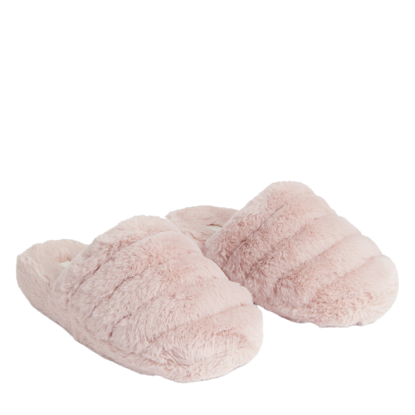 Womens Pink Lopsey Faux Fur Mule Slippers