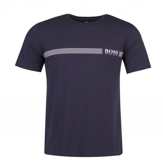 Mens Dark Blue Chest Logo Stripe Lounge S/s T Shirt