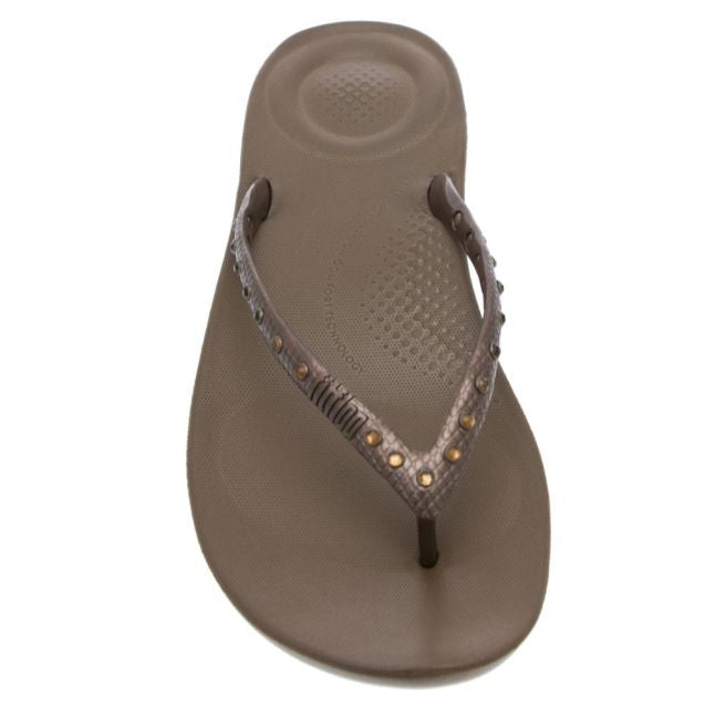 Womens Bronze Iqushion Crystal Flip Flops