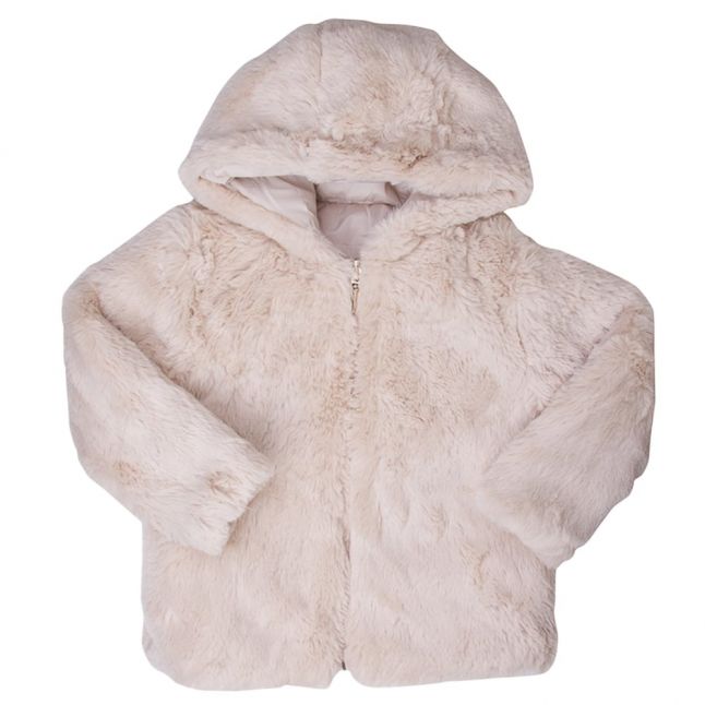 Girls Beige Reversible Faux Fur Jacket