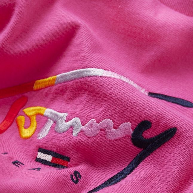 Womens Fuchsia Cropped Script Logo S/s T Shirt