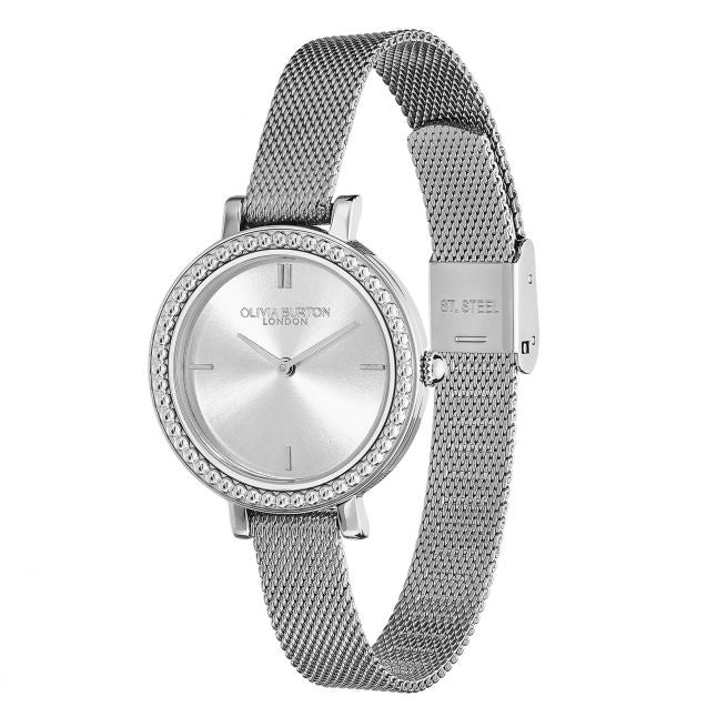 Womens Silver Vintage Bead Mesh Watch