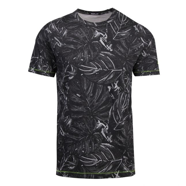 Mens Black Palm Print S/s T Shirt